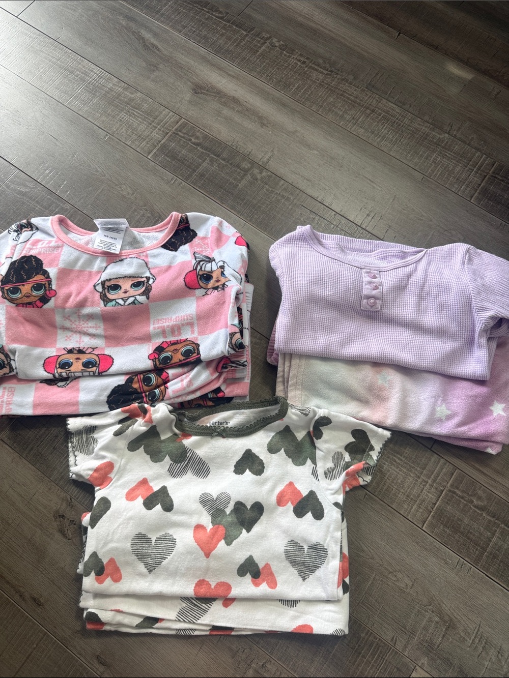 Carter's Girls Pajama Tops Trio - White, Olive & Pink Accents